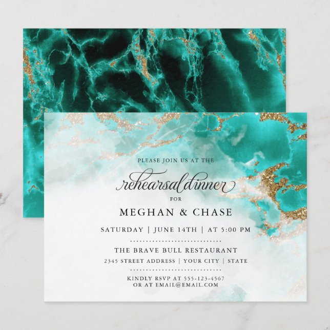 Rehearsal Dinner | Turquoise Watercolor Geode Invitation (Front/Back)