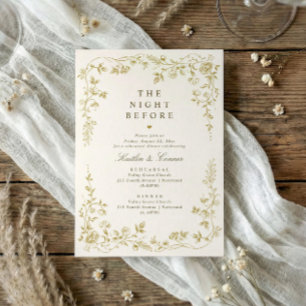 Rehearsal Dinner Vintage Gold Cream French Floral Invitation