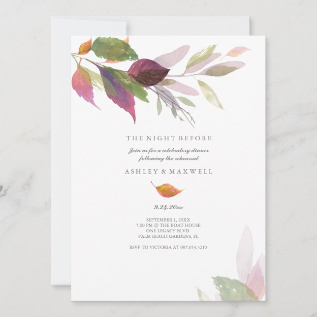 Rehearsal Dinner Watercolor Autumn Leaves Invitation (Front)