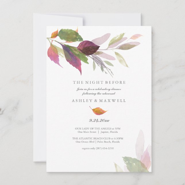 Rehearsal Dinner Watercolor Fall Leaves Invitation (Front)
