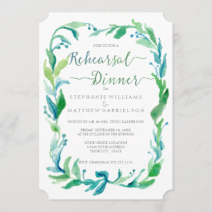 Rehearsal Dinner Watercolor Laurel Leaf Foliage Invitation