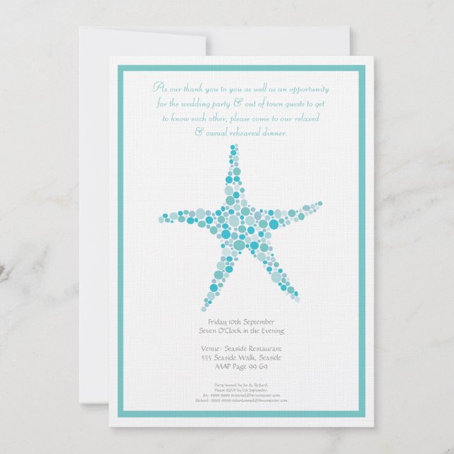 Rehearsal Dinner Wedding Aqua Turquoise Starfish Invitation (Front)
