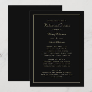 Rehearsal Dinner Wedding Elegant Black & Gold Invitation