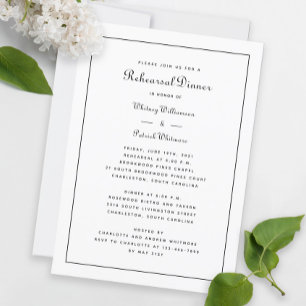 Rehearsal Dinner Wedding Elegant Black & White Invitation
