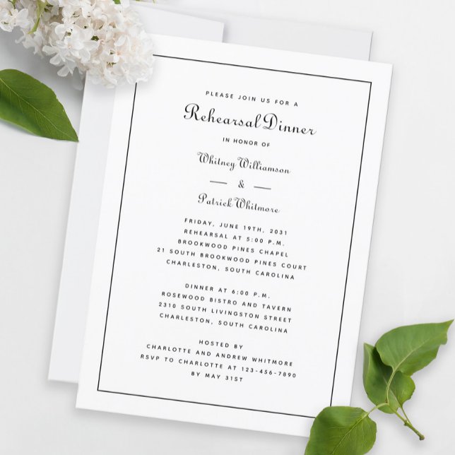 Rehearsal Dinner Wedding Elegant Black & White Invitation (Creator Uploaded)