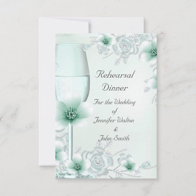 Rehearsal Dinner Wedding Mint Green Rose Blossom Invitation (Front)