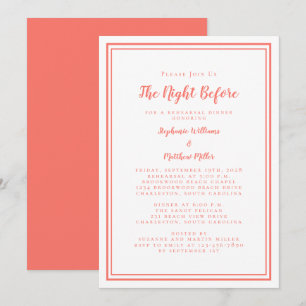 Rehearsal Dinner Wedding Night Before Coral White Invitation