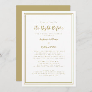 Rehearsal Dinner Wedding Night Before Gold White Invitation