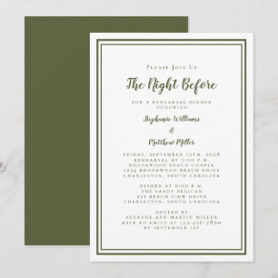 Rehearsal Dinner Wedding Night Before Green White Invitation