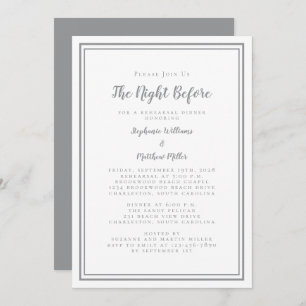Rehearsal Dinner Wedding Night Before Grey White Invitation