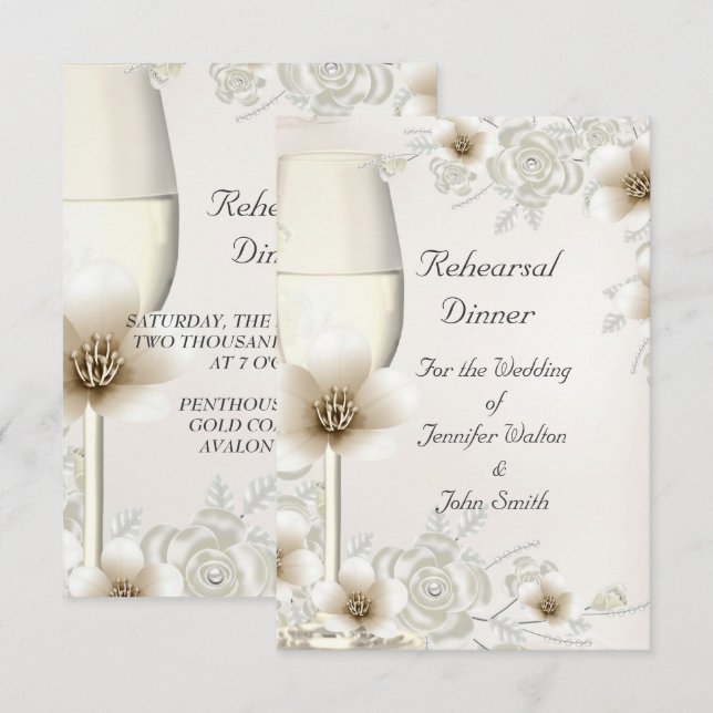Rehearsal Dinner Wedding Sepia Cream Rose Blossom Invitation (Front/Back)