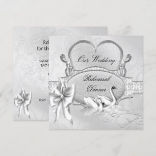 Rehearsal Dinner Wedding Silver White Swans Heart Invitation
