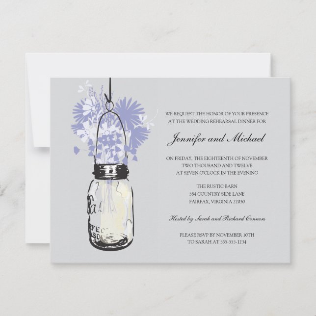 Rehearsal Dinner - Wild Flowers & Mason Jar Invitation (Front)