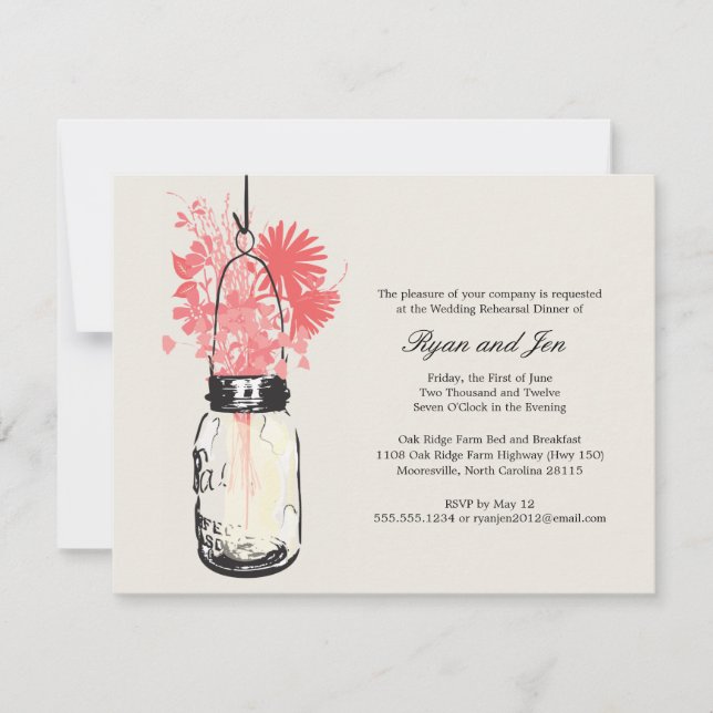 Rehearsal Dinner - Wild Flowers & Mason Jar Invitation (Front)