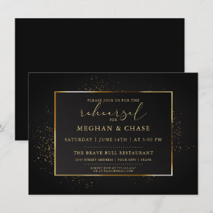 REHEARSAL Elegant Black and Gold Glitter Invitation