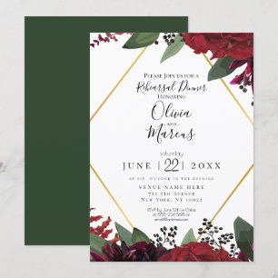 REHEARSAL    Elegant Rich Burgundy Marsala Floral Invitation
