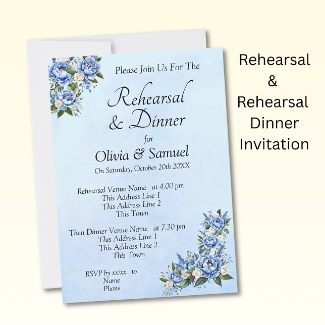 Rehearsal Invitation Card Blue Peony Wedding Set (Creator Uploaded)