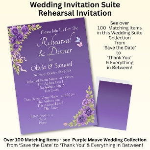 Rehearsal Invitation Card Purple Mauve Flowers 