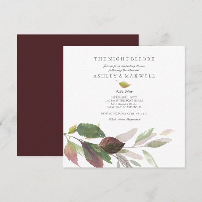 Rehearsal Invitations Watercolor Autumn Leaves (Front/Back)