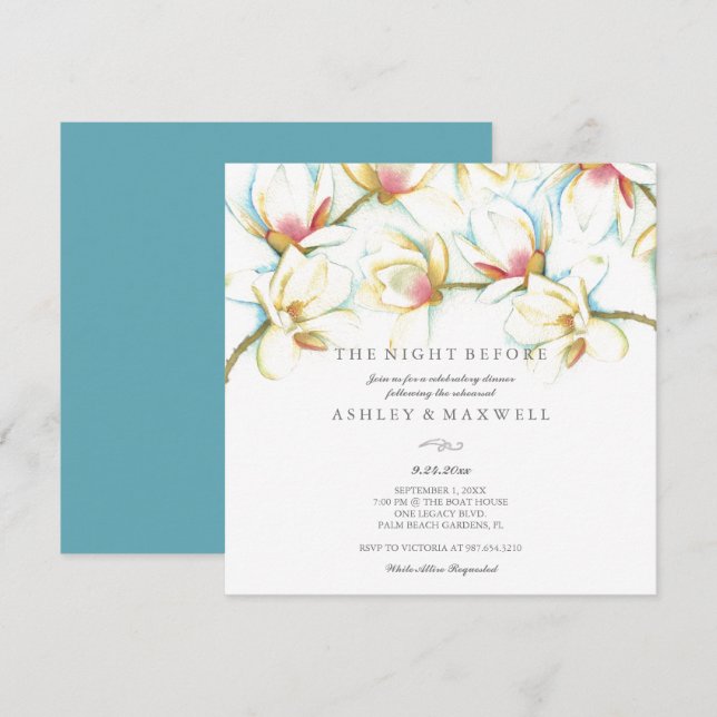 Rehearsal Invitations Watercolor White Magnolia (Front/Back)