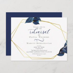 Rehearsal   Modern Deep Indigo Blue and Gold Invitation