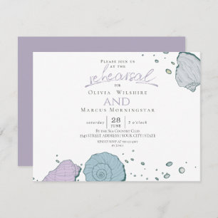 Rehearsal Modern Seashells Dusty Blue Lilac Invitation