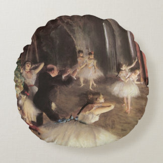 Rehearsal on the Stage by Edgar Degas Round Cushion
