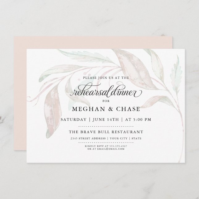 REHEARSAL | Pale Pastel Watercolor Foliage Invitation (Front/Back)