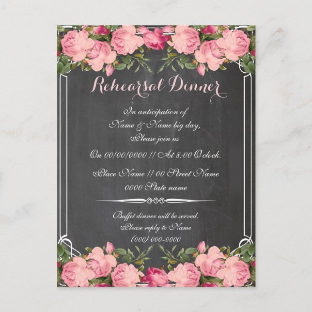 rehearsal, reception and driving direction invitation postcard (Front)