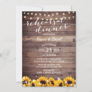 Rehearsal Vintage Sunflower Rustic String Lights Invitation