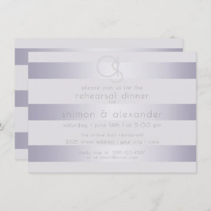 Rehearsal   Violet Silver Shimmer Stripe Monogram2 Invitation
