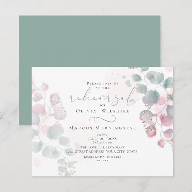 Rehearsal | Watercolor Eucalyptus Foliage Invitation (Front/Back)