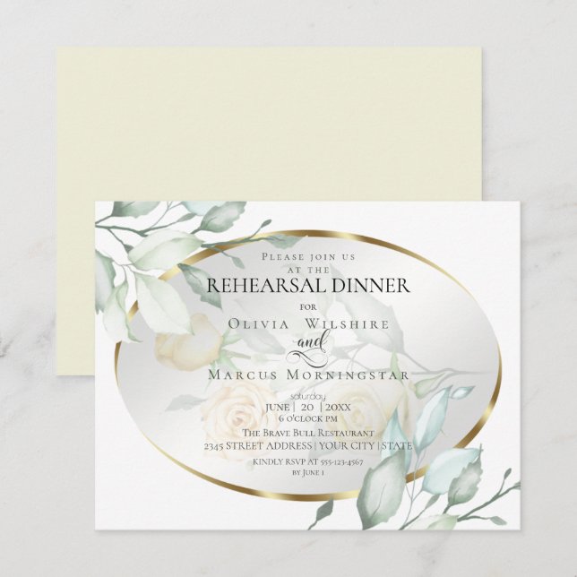 Rehearsal | Watercolor Ivory Yellow Blush Roses Invitation (Front/Back)