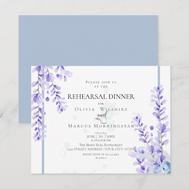 Rehearsal | Watercolor Lavender -Dusty Blue Floral Invitation (Front/Back)