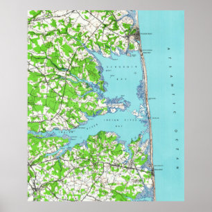 Rehoboth Beach & Bethany Beach Delaware Map (1938) Poster