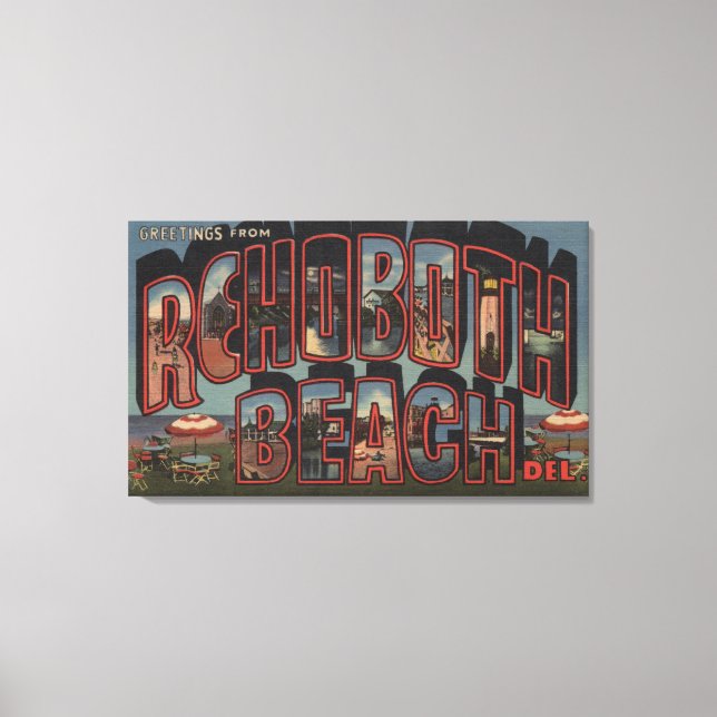 Rehoboth Beach, Delaware - Large Letter Scenes Canvas Print (Front)