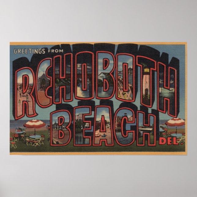 Rehoboth Beach, Delaware - Large Letter Scenes Poster (Front)