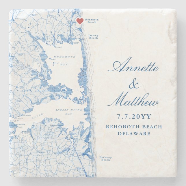 Rehoboth Beach Delaware Map Wedding Keepsake Stone Coaster (Front)