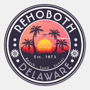 Rehoboth Beach Delaware Palm Trees Vintage 80s Classic Round Sticker