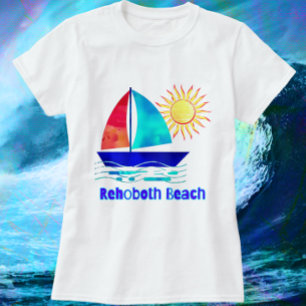 Rehoboth Beach Delaware Pretty Watercolor Sailboat T-Shirt