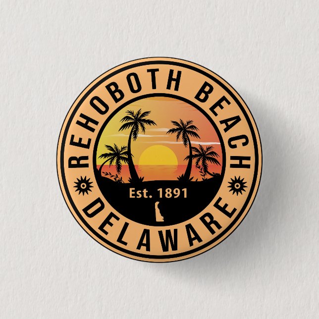 Rehoboth Beach Delaware Retro Sunset Souvenirs 3 Cm Round Badge (Front)