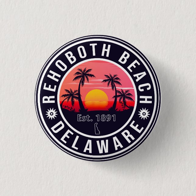 Rehoboth Beach Delaware Retro Sunset Souvenirs 3 Cm Round Badge (Front)