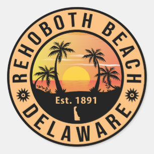 Rehoboth Beach Delaware Retro Sunset Souvenirs 70s Classic Round Sticker