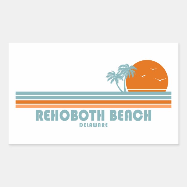 Rehoboth Beach Delaware Sun Palm Trees Rectangular Sticker (Front)