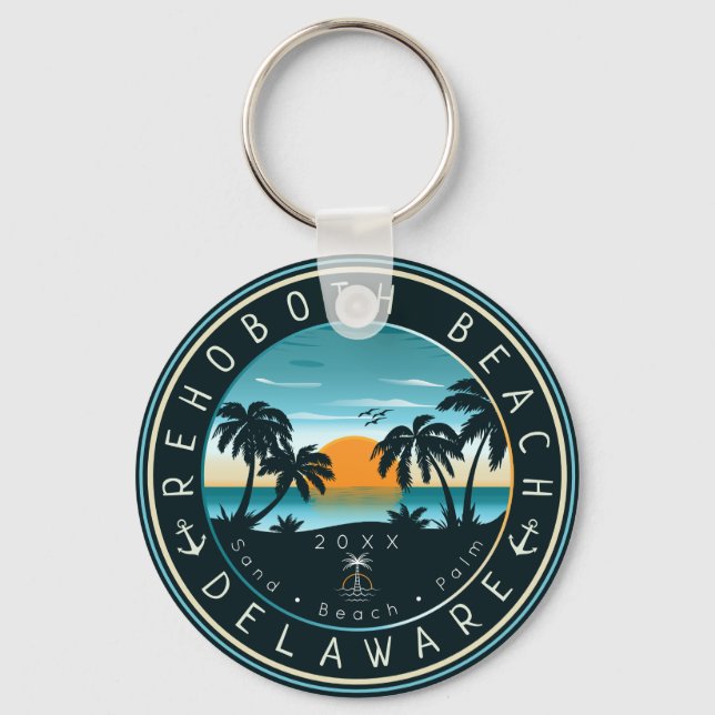 Rehoboth Beach Delaware Sunset Retro Souvenir 80s Key Ring (Front)