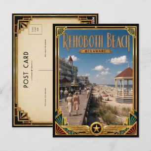 Rehoboth Beach Delaware Vintage Art Deco Golden Postcard