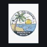 Rehoboth Beach Delaware Vintage Postcard<br><div class="desc">Rehoboth Beach hand drawn illustration with ocean waves in the background. Perfect for anyone who loves to visit Rehoboth Beach.</div>