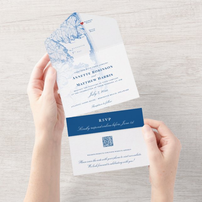 Rehoboth Beach Wedding QR Code Seal and Send All In One Invitation (Tearaway)