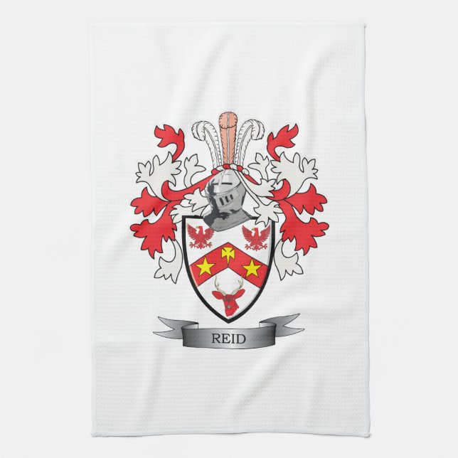 Reid Family Crest Coat of Arms Tea Towel (Vertical)