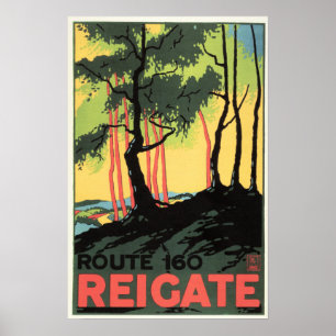 REIGATE Route 160 Surrey England Vintage Railway Poster